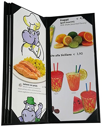 3 pcs of Restaurant Menu Covers Holders 4.75" X 11" Inches, 4panel 6view,Sold by Case,with Clear PVC Sheets for Paper Protection