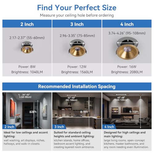 CycevSun Gold 4 Inch Anti-Glare Recessed Light COB 24°Spotlight, 6-Pack - color: Gold, size: 4 Inch