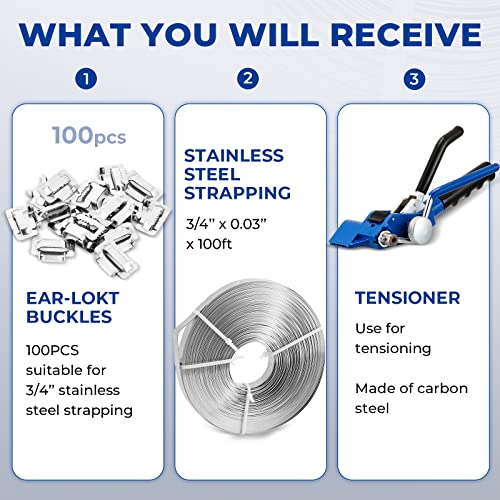 Stainless Steel Banding Strapping Kit - 3/4" x 100ft