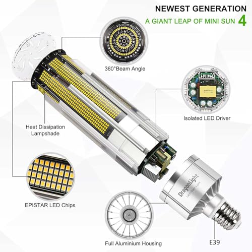 DragonLight Upgraded 240W Commercial Grade Corn LED Light Bulb Fanless (1200 Watt MH/HPS Replacement) E39 Mogul Base 4000K 32,400LM - Good for High Bay Area Lighting and Indoor Plants Growing - size: Large