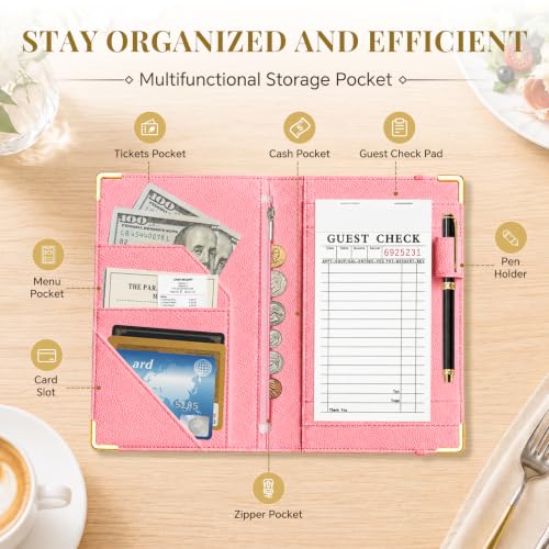 Server Book,7 Pocket Zipper Organizer,Server Books for Waitress - color: Checkered2