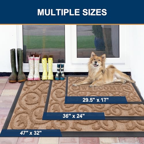 Smiry Front Door Mat Outside Entrance, Low Profile Rubber Doormat, 35x23 - color: Coffee, size: 35" X 23"