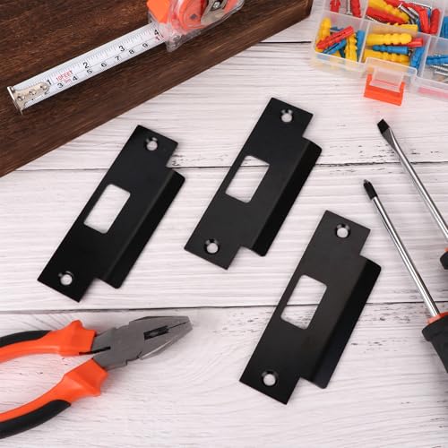 3Pcs Stainless Steel Strike Plate Universal Door Strike Plate 4 7/8" x 3 3/8" Deadbolt Strike Plate Door Backplate Square Hole Steel with Black Finish Replacement Lock T Strike Plate - style: Style1