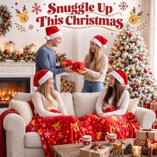 Kinlop 40 Pcs Christmas Throw Blankets Bulk Xmas Soft Cozy Lightweight Fleece Blanket Winter Holiday Blankets for Couch Bed Sofa Home Donation 50 x 60 Inch (Red Reindeer) - color: Red