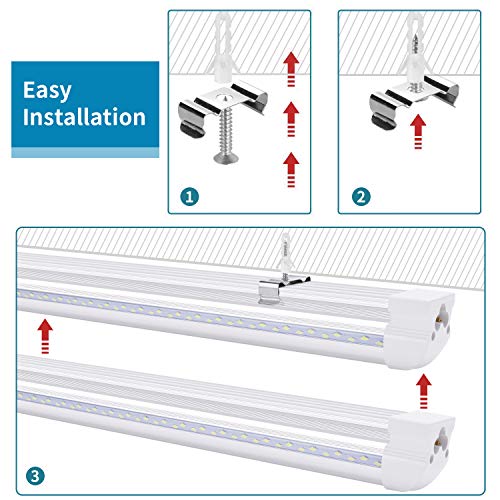 8FT LED Shop Light (6-Pack) - 120W 14400LM, 6000K Cold White, V-Shape T8 Linkable Fixture - Clear Lens, Plug & Play, Instant On - Fluorescent Replacement for Garage, Warehouse, Workshop