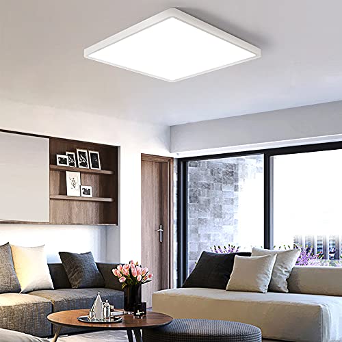 LED Flush Mount Ceiling Light Fixture, 2800K Warm White, 12inch 24W, 3200LM, Slim Flat Panel Lighting Fixture, Square Modern Ceiling Lamp for Bedroom, Kitchen, Living Room, Closet, Stairwell, IP40 - color: Warm White, size: Square-White