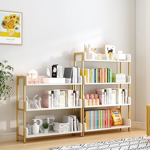 OSCHF Wide Open Shelf Bookcase, 3-Tier, White with Gold Frame - color: Gold + White, size: 3-Tier