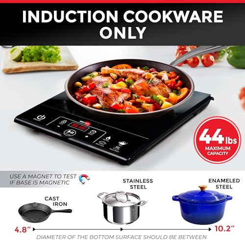 Mueller RapidTherm Portable Induction Cooktop,1800W Single Burner Hot Plate with 8 Power Levels, 8 Temperature Settings, 4 Presets, 4-Hour Timer, Auto Shut-Off & Child Lock for RV, Dorm, Small Kitchen