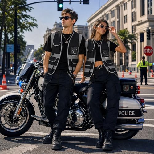 XIAKE Reflective Safety Vest for Men & Women High Visibility Class 2 Vest with Pockets Meets ANSI Standards - color: Black, size: Large