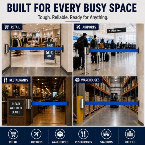 Crowd Control Warehouse 11 Ft Wall Mount Retractable Belt Barrier, Blue - color: Blue, size: Solid Color