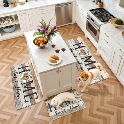 Yamaziot Anti Fatigue Kitchen Rug Set of 3, Non-Slip Cushioned Floor Mats - color: Brown/Multi, size: 17.3"x27"+17.3"x35"+17.3"x 47"