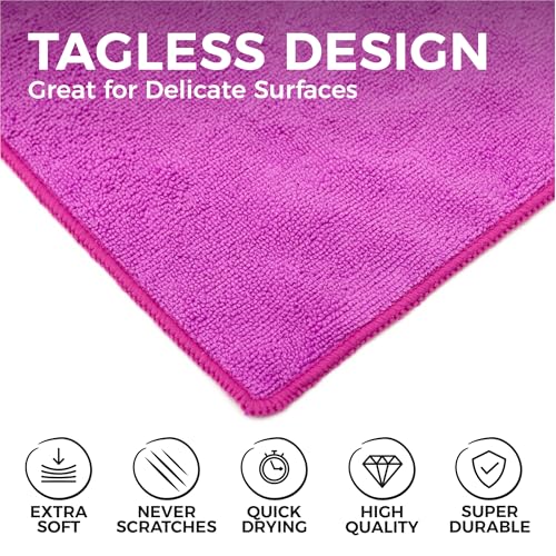 The Rag Company - All-Purpose Microfiber Terry Cleaning Towels - Commercial Grade, Highly Absorbent, Lint-Free, Streak-Free, Kitchens, Bathrooms, Offices, 300gsm, 12in x 12in, Lavender (12-Pack) - color: Lavender, size: 12in x 12in