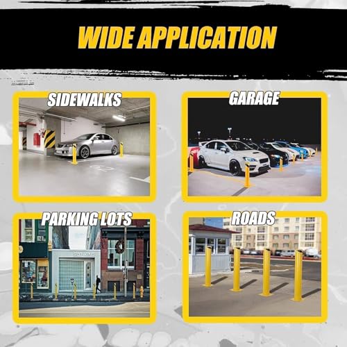 42 Inch Height Heavy Duty Safety Bollard Post, 4.5 Inch Diameter Steel Parking Bollard Post, High Visibility Yellow Powder Coated with Base & Anchor Bolts for Traffic Control, Driveway Barrier - size: 36 Inch
