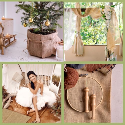 Buryeah 1 Pack 60 Inch X 66 ft Burlap Fabrics Roll Natural Jute Garden - size: 60 Inch X 66 ft