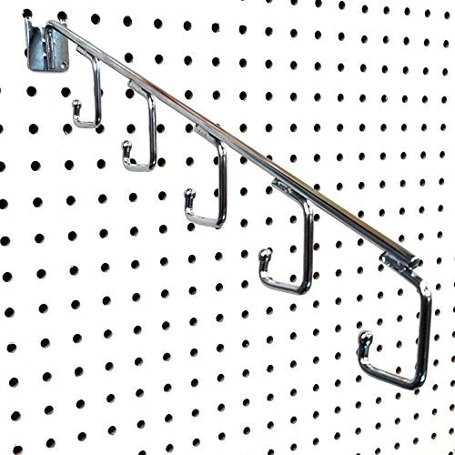 16" L Pegboard 5 Hook Waterfall Faceout Hook, Chrome - 2 Pack - size: 2 Pack