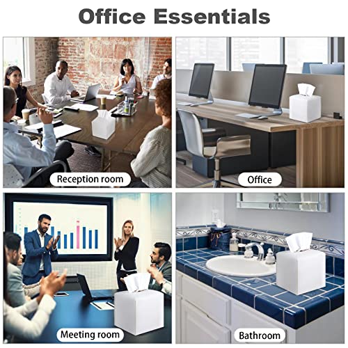 2 Pack 5"x5"x5" Square PU Leather Tissue Box Holders for Home & Office - color: White