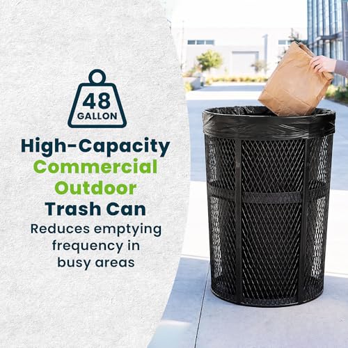 Alpine 48 Gallon Commercial Outdoor Mesh Trash Can – Open Top Weather Resistant, Heavy Duty Metal Wire Round Garbage Receptacle for Parks, Schools, City Streets - Black - color: Black
