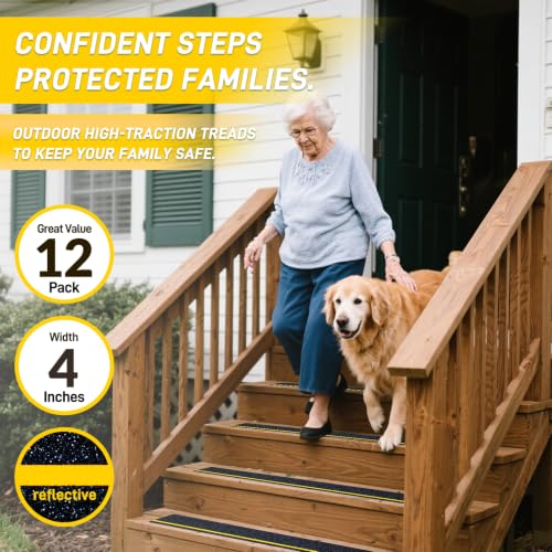 Outdoor Stair Treads Non-Slip 4"x30" 12Pack Reflective Waterproof Grip Tape - color: Reflective, size: 4" x 30"