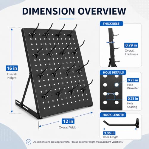 2 Pack Pegboard Display Stand, Metal Peg Board with 32 Hooks, Adjustable Angle & Foldable Design, Thick Steel Panel, Durable Tabletop Rack 16''x12'' for Vendor Display, Craft Show, Jewelry Display (black) - color: black