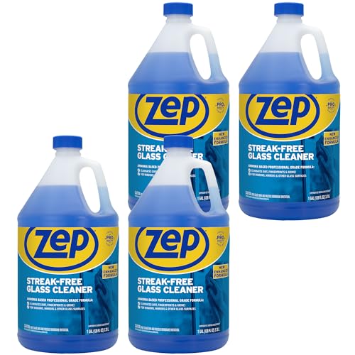 Zep Streak-Free Glass Cleaner - 1 Gallon (Case of 4) ZU1120128 - Professional Grade Formula that Cleans Dirt, Fingerprints, Grime, Smoke Haze, and Toothpaste on Windows, Mirrors, and Other Glass - size: 128 Fl Oz (Pack of 4)
