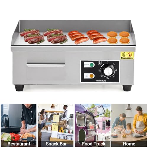 Takywep 18" Commercial Electric Griddle, Stainless Steel Countertop Griddle, Electric Flat Top Grill With Shovel Brush, Restaurant Teppanyaki Grill Cooking Equipment, Temperature Control 50°C - 300°C - size: 18 x 12 In