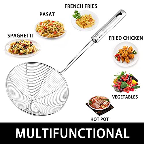 Anaeat 4.5" Stainless Steel Spider Skimmer, Professional Kitchen Pasta Strainer Spoon with Long Handle - Asian Strainer Ladle Wire Skimmer Spoons for Cooking and Frying - color: 4.5" Spider Strainer Skimmer