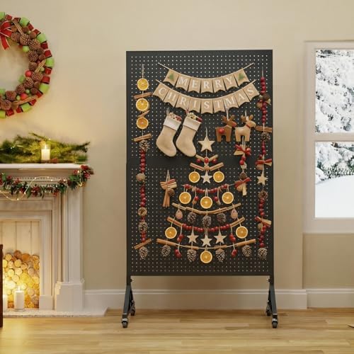 Metal Pegboard Display Stand 3 x 5.5 Feet, Adjustable Height with 40 Peg Board Hooks and Wheels, Pegboard Display Rack, Craft Display Rack, Retail Display Rack, Garage Peg Board - size: 3.5*5.5
