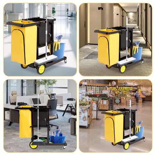 Heavy Duty Janitorial Cart with Key-Locking Cabinet – Commercial Housekeeping & Facility Maintenance Cleaning Cart, Polypropylene Black, 48.6″ D × 21.6″ W × 38.5″ H, Wheels