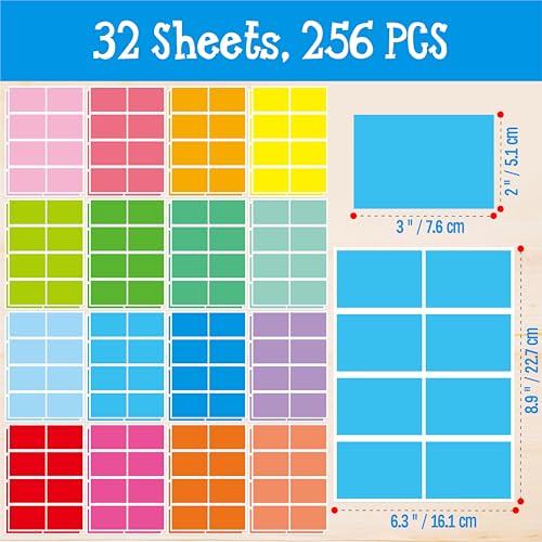 256 Color Coding Labels, 16 Colors Blank Stickers Rectangular Labels 3 x 2”, Colored Assorted Sticker for Marking Projects, Boxes, Jars, Storage Containers, Files - size: 3” x 2”