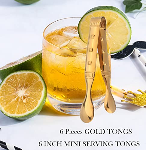 6-Pieces 6 Inch Gold Mini Tongs for Appetizers, Gold Serving Utensils for Serving Appetizers, Ice, Sugar - color: Gold
