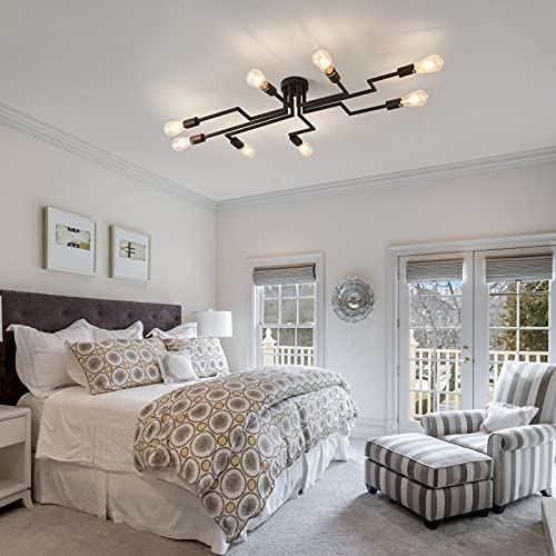 ZGLAOJTBlack 8-Light Ceiling Light, Modern Semi Flush Mount Ceiling Light Fixture,Metal Chandelier for Farmhouse Dining Room Living Room Bedroom Kitchen. - color: Black, size: 8-Light
