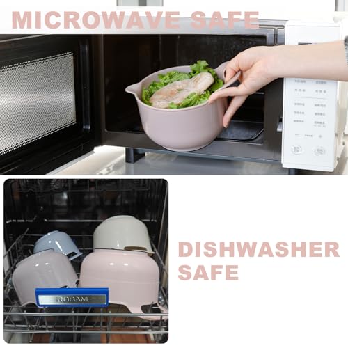 BoxedHome Nesting Plastic Mixing Bowl Set with Pour Spouts and Handles - Non Slip Bottom, BPA free Microwave & Dishwasher Safe(Khaki Pink, 4 Pack) - color: Khaki Pink