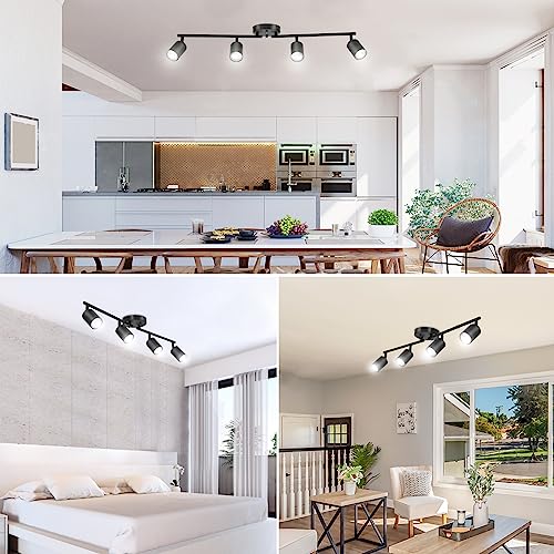 BoostArea LED 4 Light Track Lighting Kit, Black 4 Way Ceiling Spot Lighting, Flexibly Rotatable Light Head for Kitchen, Living Room, Bedroom, Bulb Not Included - color: 4 Light