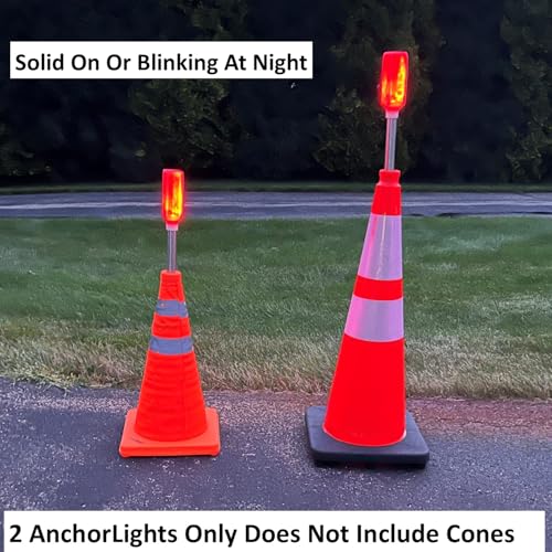 Keyfit Tools AnchorLight Safety Construction Cone Traffic Caution Warning Reflective Anchor Stake Light Sports Road Parking Lot Cone (2 PK)
