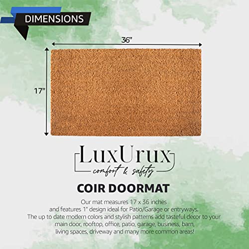 LuxUrux Hello Door Mat Outdoor Coco Coir Doormat, with Heavy-Duty PVC Backing - Natural - Perfect Color/Sizing for Outdoor/Indoor uses. - color: Desert Sand, size: 17'' x 36''