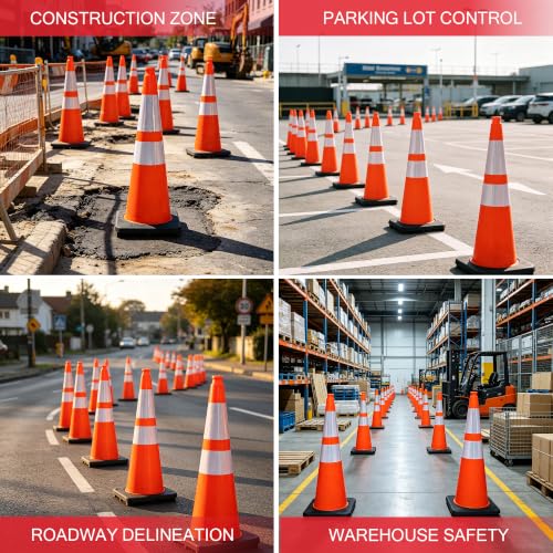 28 Inch Orange Traffic Cones, 4 Pack Heavy Duty PVC Safety Cones - color: Orange