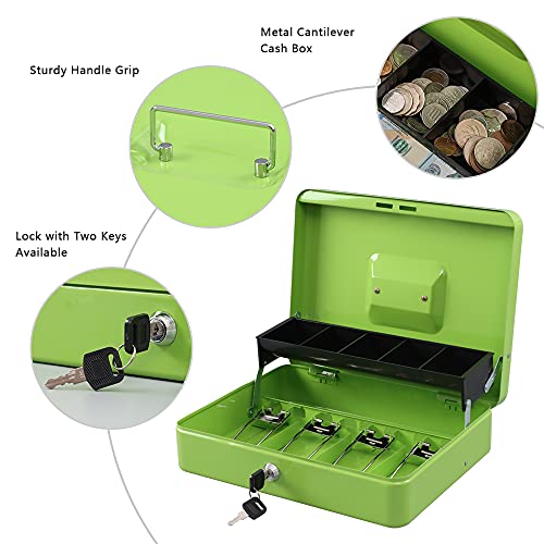 KYODOLED Locking Cash Box with Lock,Money Box with Cash Tray,Lock Safe Box with Key Money Saver,Money Saving Organizer,11.81Lx 9.45Wx 3.54H Inches,Limegreen XL Large - color: Limegreen