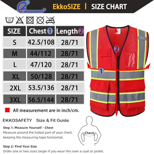 Hi Vis Reflective Safety Vest for Men Women,EK175,Red,M - color: Red, size: Medium