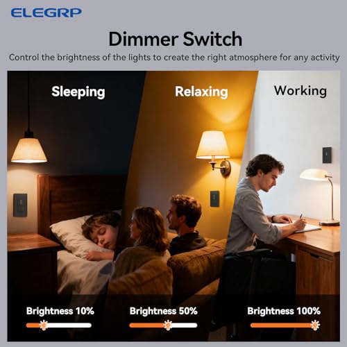 ELEGRP Slide Dimmer Light Switch, Universal Dimmable LED Lighting Control, Single Pole or 3 Way Dimmer Switches for Led Lights, Wall Plate Included, UL Listed, 1 Pack, Matte Black - color: Black