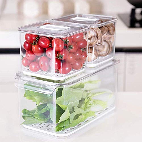 SANNO Fridge Produce Saver Food Storage Bin Containers, Refrigerator Food Fruit Vegetables storage Produce Saver Produce Saver Containers, Stackable Freezer Fridge - size: 3-Pack