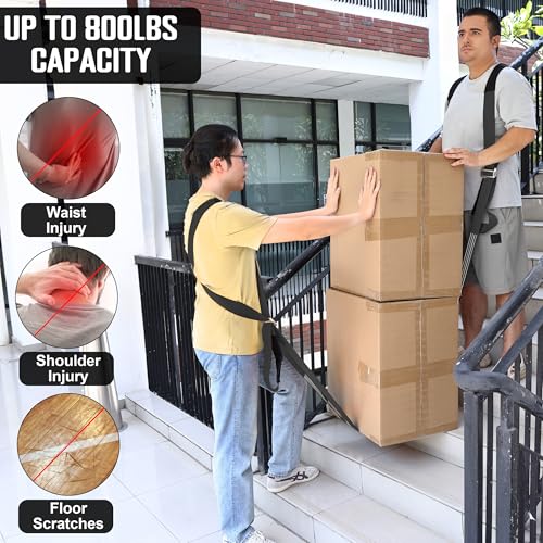 Anti-Slip Lifting Straps, 2-Person Shoulder Lifting System for Moving Furniture, Appliances, Mattresses, Heavy Objects up to 800lbs - style: Black