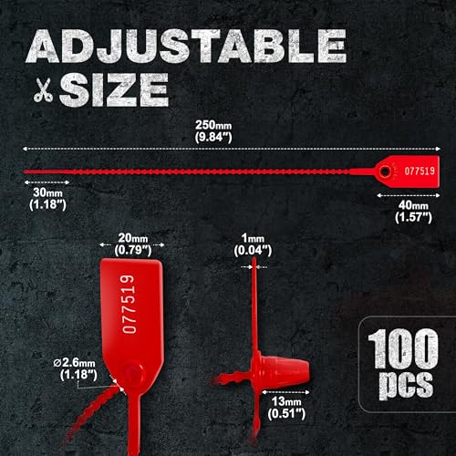 100 Plastic Tamper Seals, Numbered Zip Ties, Fire Extinguisher, Red - size: 100 PCS