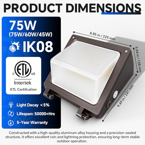LED Wall Pack Light 75/60/45W 3CCT 9750LM IP65 Waterproof 2Pack ETL - size: 75W