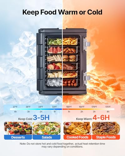 VEVOR Insulated Food Pan Carrier, 95 Qt Non-Electrical Food Warmer, with Wheel & 304 Stainless Steel Latch, LLDPE Stackable Hot Box, for Various Pan Sizes(NOT Included), Fit Catering BBQ Event(Black) - size: 25.6 x 17.7 x 24.4 in