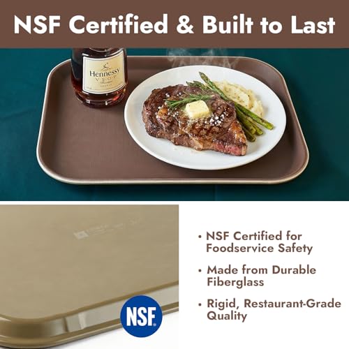 CURTA 2-Pack Restaurant Grade Non-Slip Tray, NSF, 16 Inch x 12 Inch, Plastic Rubber Lined Anti-Skid Rectangular Serving Tray, Brown - color: Brown-rectangular, size: 12 Inch x 16 Inch