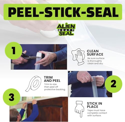 Alien Draft Seal Insulation Tape Transparent Silicone Weather Stripping Seal Strip and Under Door Draft Stopper for Windows and Door Bottoms As Seen On TV(1 Roll - 16 Feet) - size: 16 Feet - Pack of 1