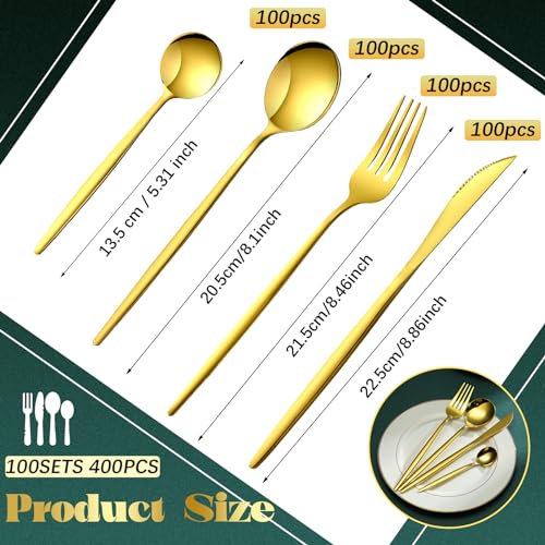 Yaomiao 400 Pcs Gold Stainless Steel Silverware Flatware Set for 100 Guest