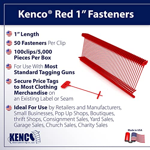 Kenco 1 Inch Standard Tagging Attachments, 1-in Fasteners for Tagging Retail, Consignment and Manufacturing - 5,000 Pieces Per Box 50 per Clip (10 Boxes 50,000 Fasteners, Red) - color: Red, size: 10 Boxes 50,000 Fasteners