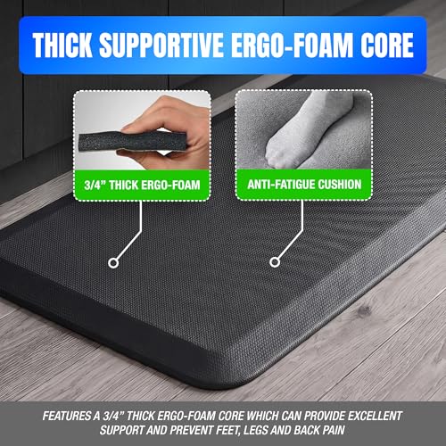 NewLife by GelPro Ergo-Foam Cushioned Anti-Fatigue Standing Kitchen Floor Mat, Padded Stain-Resistant, Waterproof, Non-Slip Comfort Padded Desk/Office Mat - 20" x 32", Grasscloth Charcoal - color: Grasscloth Charcoal, size: 32"L x 20"W x 0.8"Th