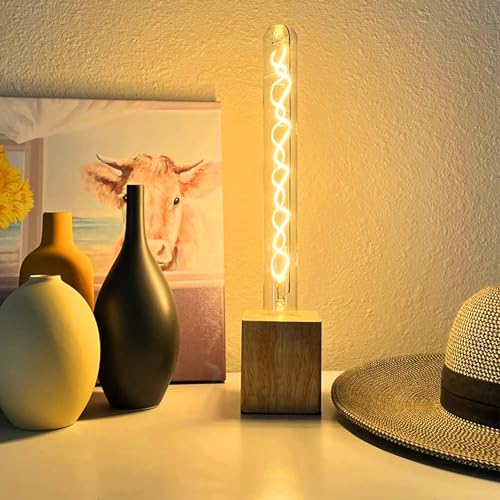 Leools Vintage LED Spiral Filament Bulb T10,11.8inch Long Tubular Dimmable Edison Light Bulbs,E26 Medium Base,Amber Glass,Warm White,2200K,400LM(40W Equivalent),T30 Led Tube Bulb,Pack of 4. - style: 11.8in(300mm)